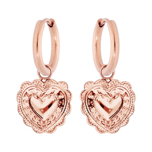 Boucles d\'oreille pendantes en acier et PVD rose coeur suspendu - Vue 1