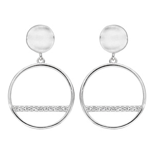 Boucles d\'oreille pendantes en argent rhodi anneau et oxydes blancs et fermoir poussette - Vue 1