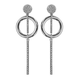 Boucles d\'oreille pendantes en argent rhodi avec 1 anneau et baguettes ornes d\'oxydes blancs fermoir poussette - Vue 1