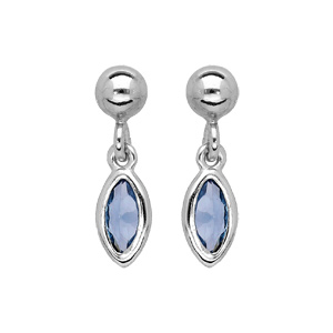 Boucles d\'oreille pendantes en argent rhodie avec navette bleu moyen et fermoir poussette - Vue 1