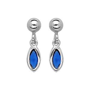 Boucles d\'oreille pendantes en argent rhodie avec navette bleu nuit et fermoir poussette - Vue 1