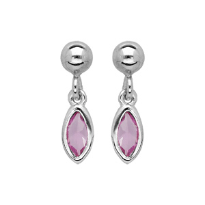 Boucles d\'oreille pendantes en argent rhodie avec navette rose et fermoir poussette - Vue 1