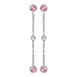 Boucles d\'oreille pendantes en argent rhodi avec oxydes rose et boule lisse et fermoir poussette - Vue 1