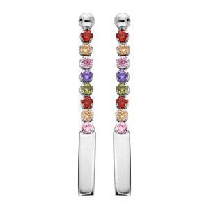 Boucles d\'oreille pendantes en argent rhodi avec rail oxydes multi couleurs et fermoir poussette - Vue 1