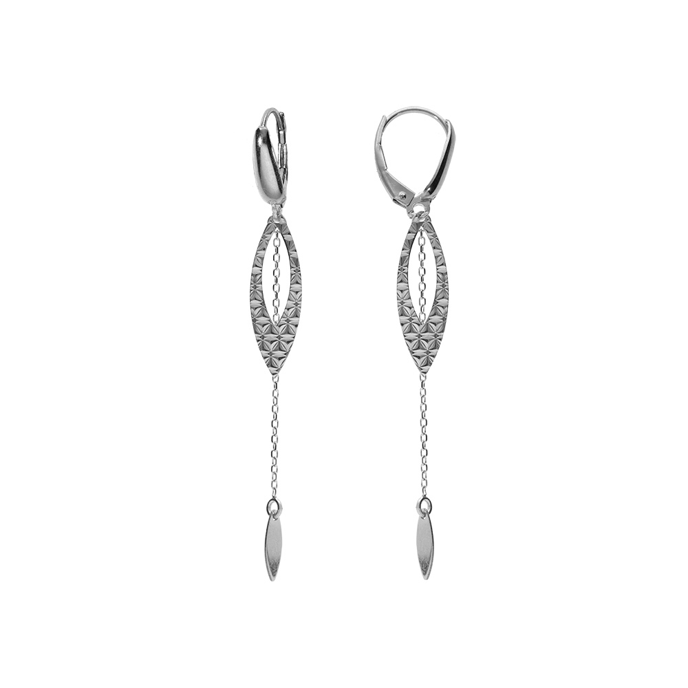 Boucles d\'oreille pendantes en argent rhodi� cha�nette et motif plume suspendus et fermoir dormeuse - Vue 1