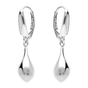 Boucles d'oreille pendantes en argent rhodi� en forme de goutte - dormeuse