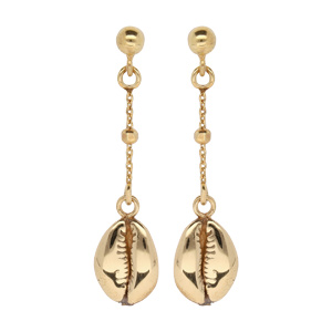 Boucles d\'oreille pendantes en argent rhodié et dorure jaune avec motif coquillage \