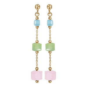 Boucles d\'oreille pendantes en argent rhodié et dorure jaune cubes en verre couleurs pastels en cascade et fermoir poussette - Vue 1