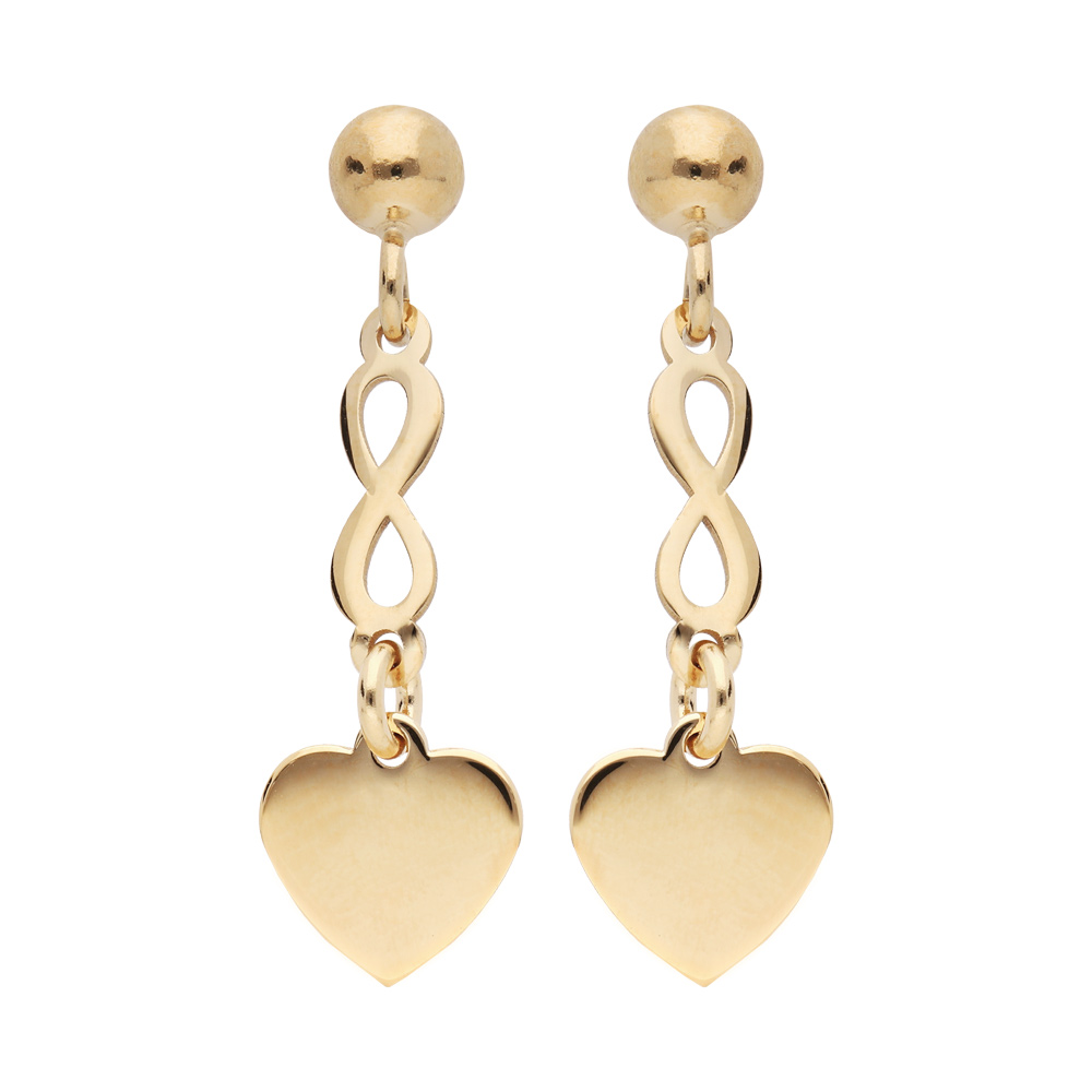 Boucles d\'oreille pendantes en argent rhodi� et dorure jaune symboles coeur et infini suspendus et fermoir poussette - Vue 1
