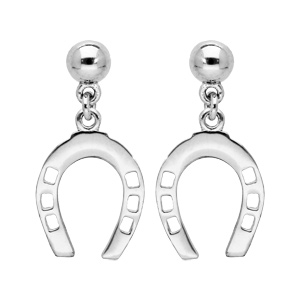 Boucles d\'oreille pendantes en argent rhodi fer  cheval et fermoir poussette - Vue 1