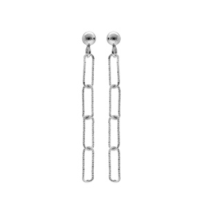Boucles d\'oreille pendantes en argent rhodié grosses mailles rectangulaires suspendues et fermoir poussette - Vue 1