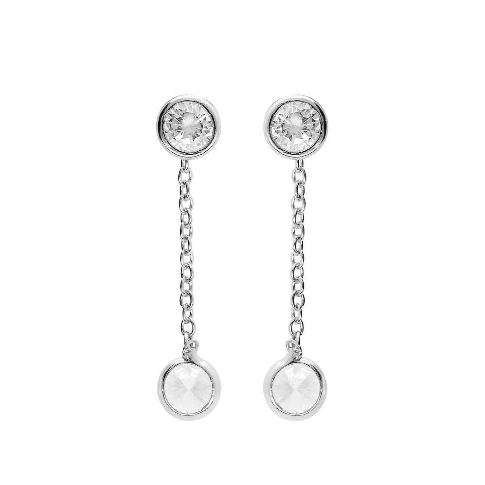 Boucles d\'oreille pendantes en argent rhodi� oxydes blancs et cha�nette avec fermoir poussette - Vue 1
