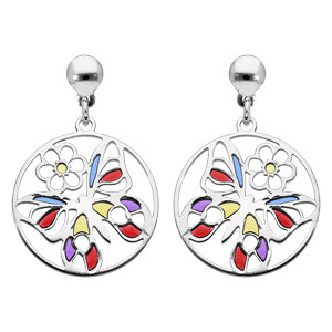 Boucles d\'oreille pendantes en argent rhodié papillon et fermoir poussette - Vue 1