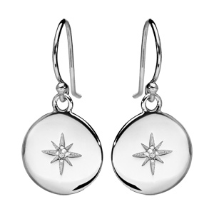 Boucles d\'oreille pendantes en argent rhodi pastille avec toile oxyde blanc sertis et fermoir crochet - Vue 1