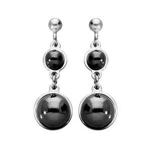 Boucles d\'oreille pendantes en argent rhodié perles noires en verre de Swarovski suspendues et fermoir poussette - Vue 1