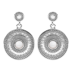 Boucles d\'oreille pendantes en argent rhodi rond suspendu avec Nacre vritable et fermoir poussette - Vue 1