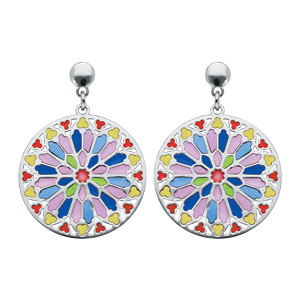 Boucles d\'oreille pendantes en argent rhodi rosace colore et fermoir poussette - Vue 1