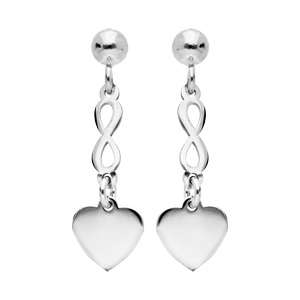 Boucles d\'oreille pendantes en argent rhodi symboles coeur et infini suspendus et fermoir poussette - Vue 1