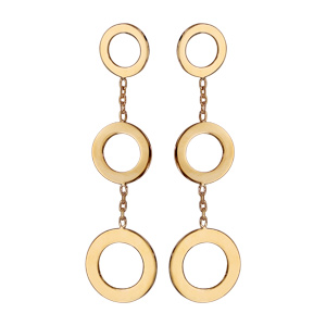 Boucles d\'oreille pendantes en plaqu or 3 anneaux avec chanette fermoir poussette - Vue 1