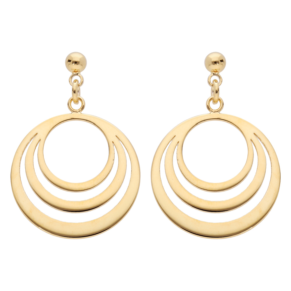 Boucles d\'oreille pendantes en plaqu� or avec 3 cercles suspendus et fermoir poussette - Vue 1