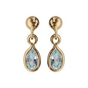 Boucles d\'oreille pendantes en plaqu or avec navette bleu ciel et fermoir poussette - Vue 1