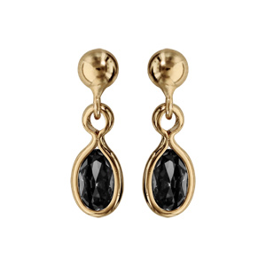 Boucles d\'oreille pendantes en plaqu or avec navette noire et fermoir poussette - Vue 1