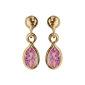 Boucles d\'oreille pendantes en plaqu or avec navette rose et fermoir poussette - Vue 1