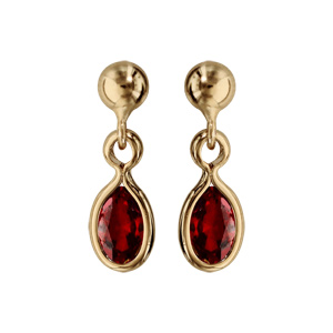 Boucles d\'oreille pendantes en plaqu or avec navette rouge et fermoir poussette - Vue 1