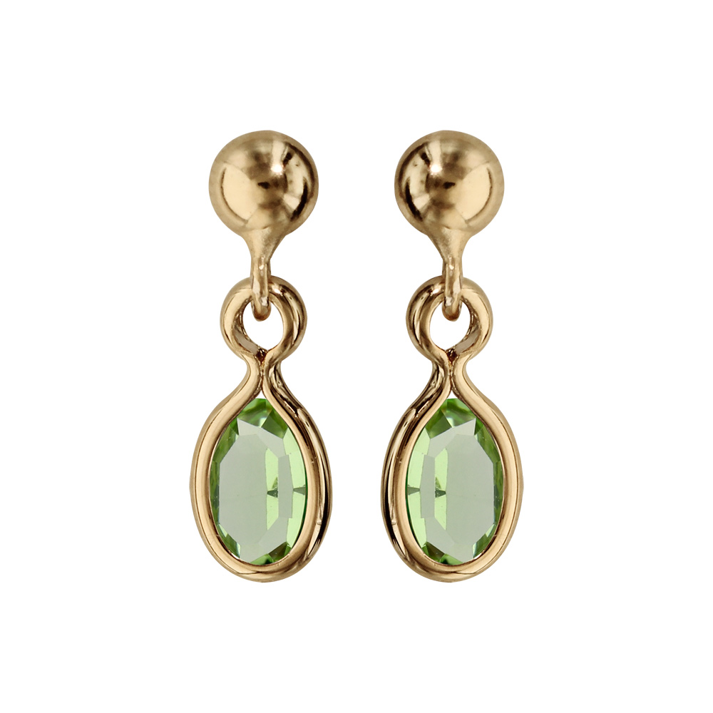Boucles d\'oreille pendantes en plaqu� or avec navette vert fonc� et fermoir poussette - Vue 1