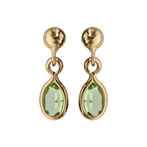 Boucles d\'oreille pendantes en plaqu or avec navette vert fonc et fermoir poussette - Vue 1