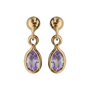 Boucles d\'oreille pendantes en plaqu or avec navette violet clair et fermoir poussette - Vue 1