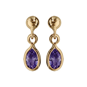 Boucles d\'oreille pendantes en plaqu or avec navette violet fonc et fermoir poussette - Vue 1