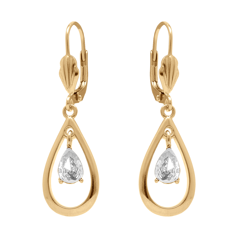 Boucles d\'oreille pendantes en plaqu� or avec ovale et oxyde blanc et fermoir dormeuse - Vue 1