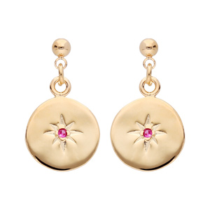 Boucles d\'oreille pendantes en plaqué or avec pastille étoile oxyde rouge et fermoir poussette - Vue 1