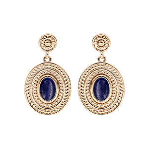 Boucles d\'oreille pendantes en plaqué or ovale pierre Lapis Lazuli véritable et fermoir poussette - Vue 1