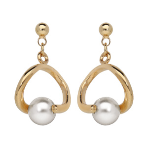 Boucles d\'oreille pendantes en plaqu or perle blanche de synthse sur triangle et fermoir poussette - Vue 1