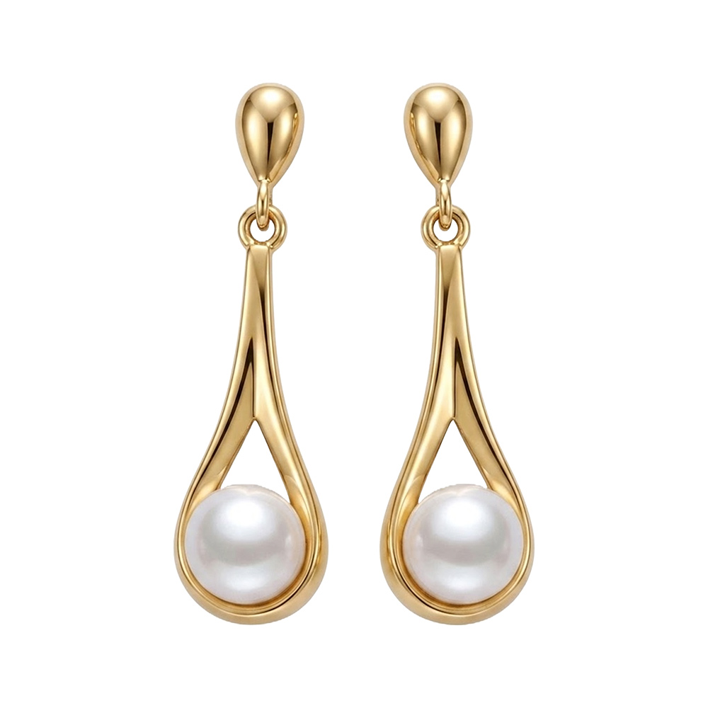 Boucles d\'oreille pendantes en plaqu� or perle d\'eau douce en goutte et fermoir poussette - Vue 1