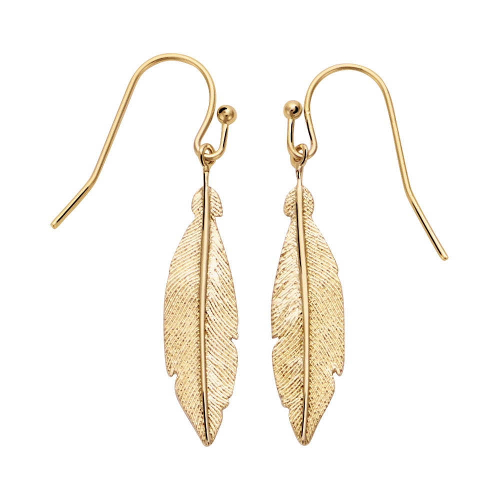 Boucles d\'oreille pendantes en plaqu� or plume et fermoir crochet - Vue 1