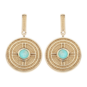 Boucles d\'oreille pendantes en plaqu or rond suspendu forme gomtrique avec Amazonite vritable et fermoir poussette - Vue 1