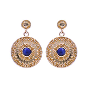 Boucles d\'oreille pendantes en plaqu or rond suspendu forme gomtrique avec Lapis Lazuli vritable et fermoir poussette - Vue 1