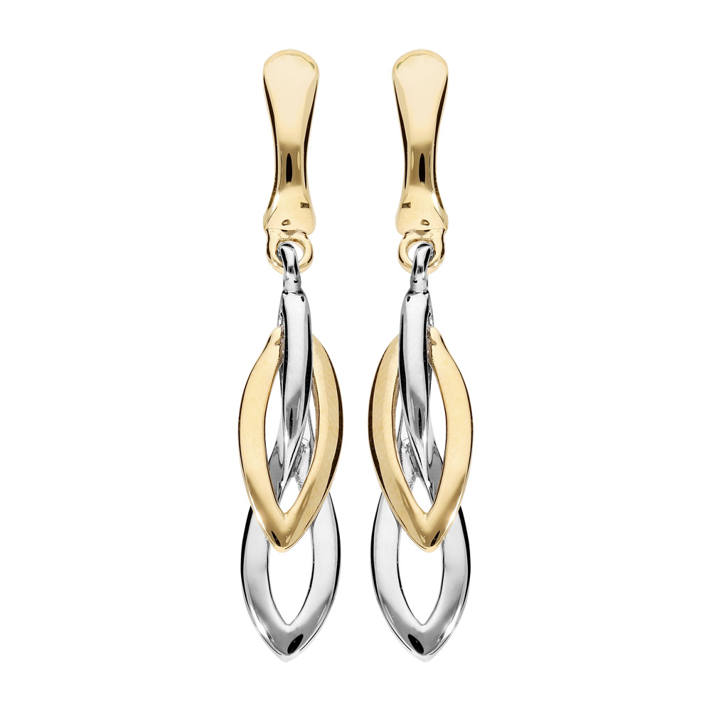 Boucles d\'oreille pendantes en plaqu� palladium et dorure forme de gouttes et fermoir clip - Vue 1