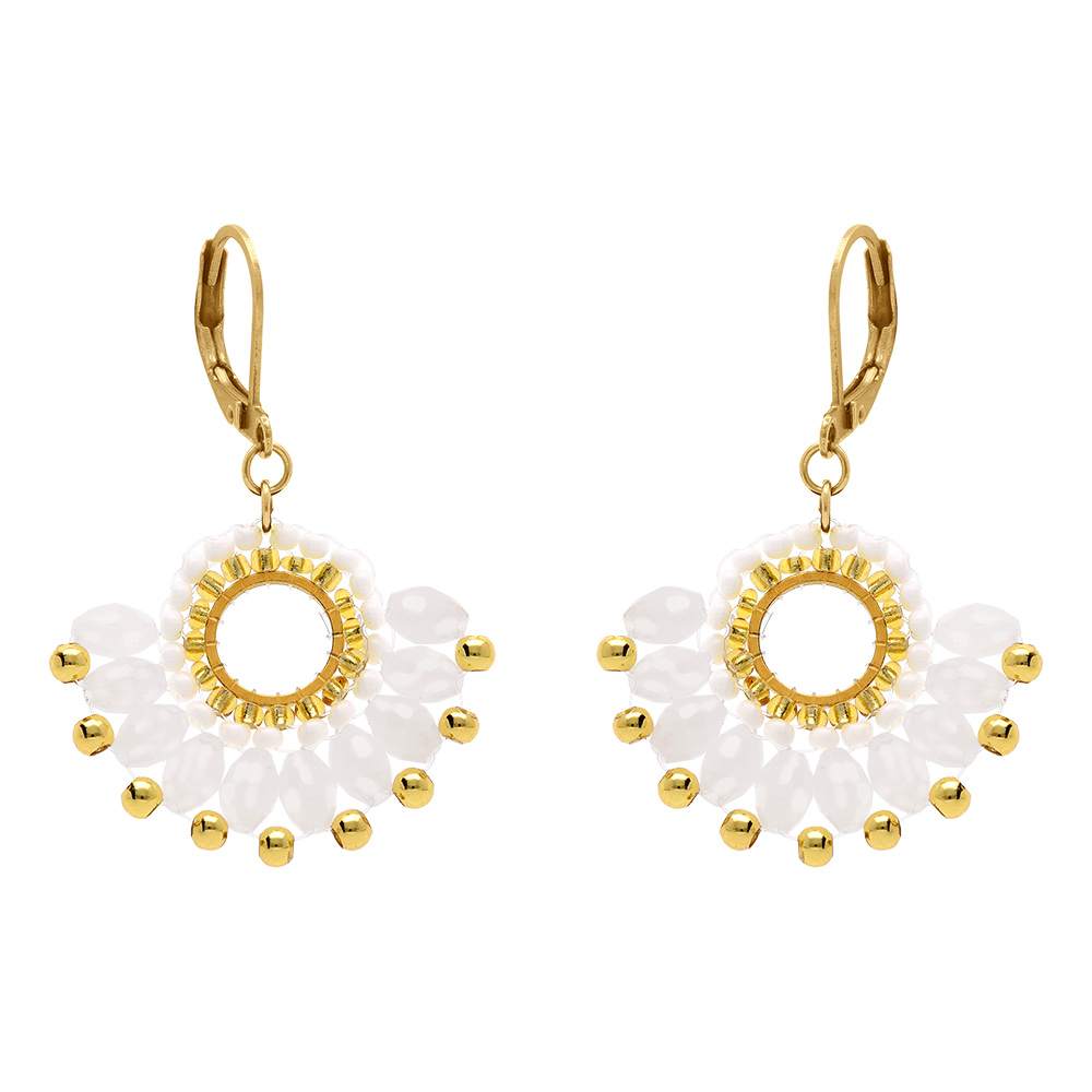 Boucles d\'oreille pendantes forme �ventail  vert et dor� en acier dor� - dormeuse - Vue 1