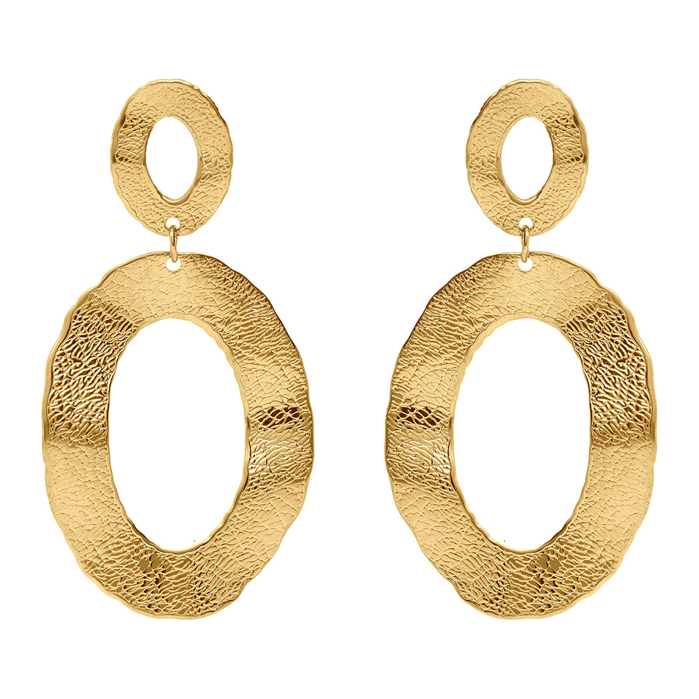 Boucles d\'oreille pendantes martel�es dor�es en acier dor� - Vue 1