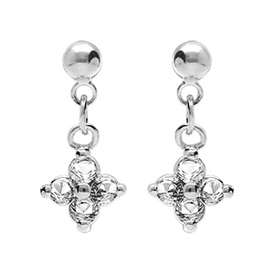 Boucles d'oreille pendantes tige en argent rhodi� motif fleur d'oxydes blancs