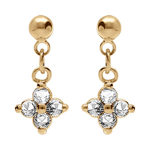 Boucles d'oreille pendantes tige en plaqu� or avec fleur d'oxydes blancs