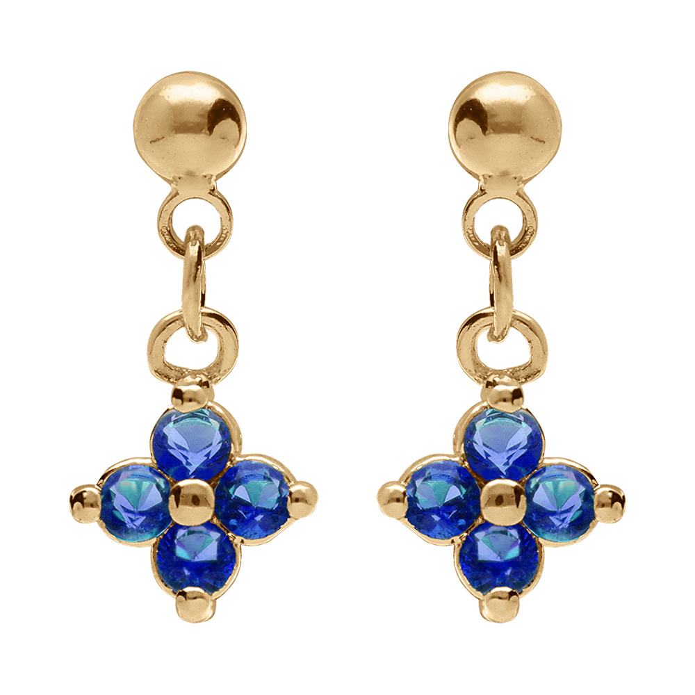Boucles d\'oreille pendantes tige en plaqu� or fleur d\'oxydes bleus - Vue 1