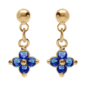 Boucles d'oreille pendantes tige en plaqu� or fleur d'oxydes bleus