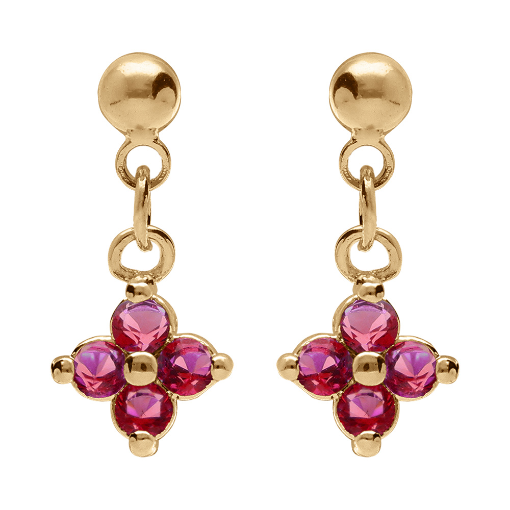Boucles d\'oreille  pendantes tige en plaqu� or fleur d\'oxydes rouges - Vue 1