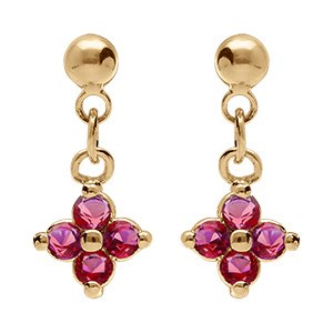 Boucles d'oreille  pendantes tige en plaqu� or fleur d'oxydes rouges