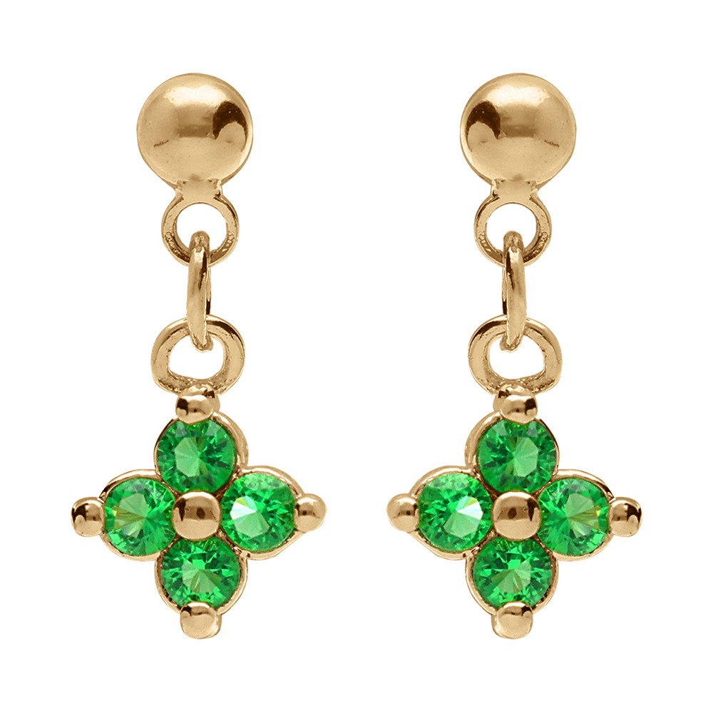 Boucles d\'oreille  pendantes tige en plaqu� or fleur d\'oxydes verts - Vue 1